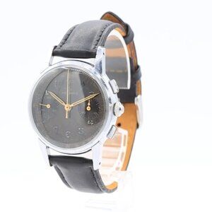 Vintage 34mm Helbros Military Men's Chronograph Wristwatch Venus 188 Chrome